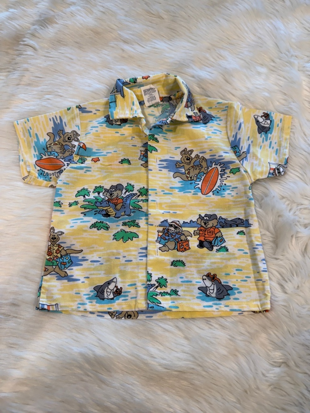 Vintage Carter's Yellow Short-Sleeve Button-Up Shirt Animal Print Size 18 months